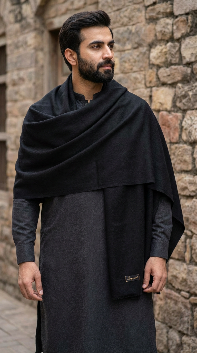 Plain Black Shawl for Men – Sayanies